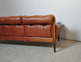 Scandinavian Cognac brown Leather and Rosewood 3 seater sofa