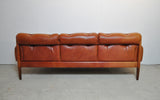 Scandinavian Cognac brown Leather and Rosewood 3 seater sofa