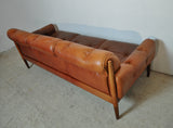 Scandinavian Cognac brown Leather and Rosewood 3 seater sofa