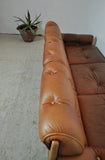 Scandinavian Cognac brown Leather and Rosewood 3 seater sofa