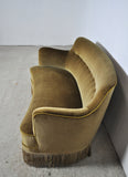 Curved Early 20th Century Sofa with original upholstery in green and yellow tones