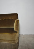 Curved Early 20th Century Sofa with original upholstery in green and yellow tones