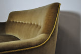 Curved Early 20th Century Sofa with original upholstery in green and yellow tones