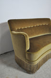 Curved Early 20th Century Sofa with original upholstery in green and yellow tones