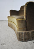 Curved Early 20th Century Sofa with original upholstery in green and yellow tones