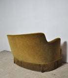 Curved Early 20th Century Sofa with original upholstery in green and yellow tones