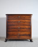 19th Century Danish Walnut Commode or Chest of Drawers Featuring Lions Paw Feet