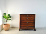 19th Century Danish Walnut Commode or Chest of Drawers Featuring Lions Paw Feet