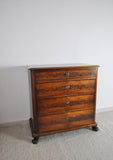 19th Century Danish Walnut Commode or Chest of Drawers Featuring Lions Paw Feet