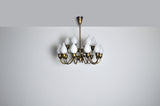 Rare Fog & Mørup 18-Arm Brass and Opaline Glass Tulip Chandelier