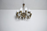 Rare Fog & Mørup 18-Arm Brass and Opaline Glass Tulip Chandelier