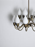 Rare Fog & Mørup 18-Arm Brass and Opaline Glass Tulip Chandelier