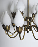 Rare Fog & Mørup 18-Arm Brass and Opaline Glass Tulip Chandelier