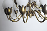 Rare Fog & Mørup 18-Arm Brass and Opaline Glass Tulip Chandelier