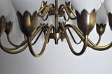 Rare Fog & Mørup 18-Arm Brass and Opaline Glass Tulip Chandelier