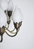 Rare Fog & Mørup 18-Arm Brass and Opaline Glass Tulip Chandelier