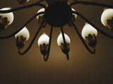 Rare Fog & Mørup 18-Arm Brass and Opaline Glass Tulip Chandelier