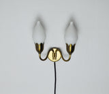 Fog & Mørup 2-Arm Brass and Opaline Glass Tulip Wall Lamp