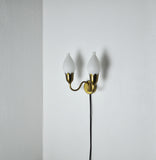 Fog & Mørup 2-Arm Brass and Opaline Glass Tulip Wall Lamp