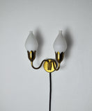 Fog & Mørup 2-Arm Brass and Opaline Glass Tulip Wall Lamp