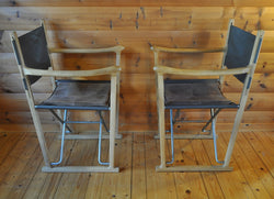 Classic folding chairs in oak and leather upholstery