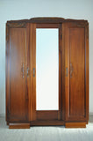 French Art Deco Three-Door Cabinet with Faceted Mirror