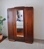 French Art Deco Three-Door Cabinet with Faceted Mirror