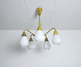 Rare Scandinavian ceiling lamp in brass and opaline glass, 1940s-50s