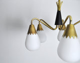 Rare Scandinavian ceiling lamp in brass and opaline glass, 1940s-50s