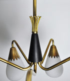 Rare Scandinavian ceiling lamp in brass and opaline glass, 1940s-50s