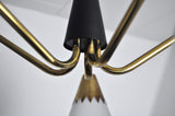 Rare Scandinavian ceiling lamp in brass and opaline glass, 1940s-50s