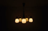 Rare Scandinavian ceiling lamp in brass and opaline glass, 1940s-50s