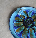 Ceramic candlestick of glazed stoneware with abstract relief motive designed by the danish artist Jette Hellerøe in 60/70s