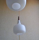 Holmegaard minimalistic hanging lamp in opaline glass and teak, set of 2