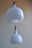 Holmegaard minimalistic hanging lamp in opaline glass and teak, set of 2