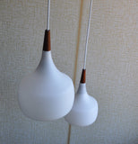 Holmegaard minimalistic hanging lamp in opaline glass and teak, set of 2