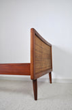 Scandinavian Modern Teak Bed with Woven Cane Head and Footboard