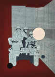 Screen Print in Silver and Red Colors by the Danish artist Lars Grenaae