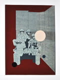 Screen Print in Silver and Red Colors by the Danish artist Lars Grenaae