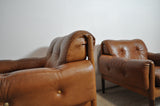 Scandinavian Cognac brown Leather and Rosewood Lounge Chairs, set of 2