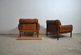 Scandinavian Cognac brown Leather and Rosewood Lounge Chairs, set of 2