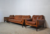 Scandinavian Cognac brown Leather and Rosewood Lounge Chairs, set of 2