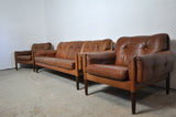 Scandinavian Cognac brown Leather and Rosewood 3 seater sofa