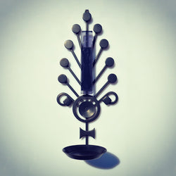 Candleholder in metal with purple glass detail by Dantoft Denmark 60/70s