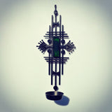 Candleholder in metal with green glass detail by Dantoft Denmark 60/70s