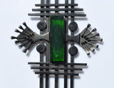 Candleholder in metal with green glass detail by Dantoft Denmark 60/70s