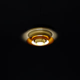 Multi-layered brass pendant lamp designed by Lyskær, Denmark 1960s