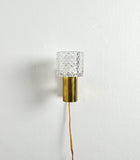 Mid-Century Modern wall light in solid teak, brass and glass shade attributed to Carl Fagerlund for Orrefors. 