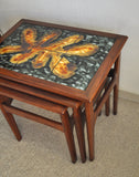Danish teak nesting tables with ceramic tiles