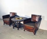 Otto Schulz lounge chairs and table with original leather, Sweden 1930s